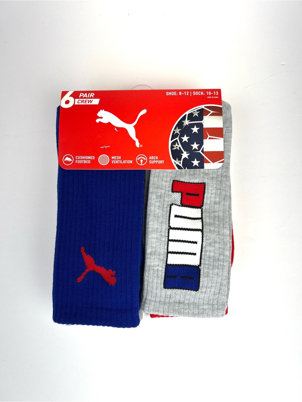 USA PUMA CREW SOCKS MEN'S 6 PAIR SIZE SHOE 8-12 SOCK 10-13 SOCCER